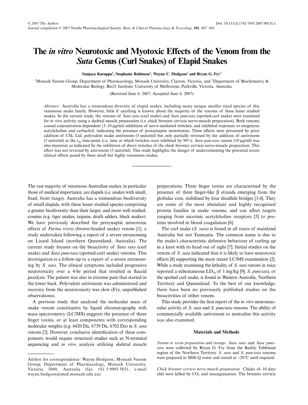 The in Vitro Neurotoxic and Myotoxic Effects of the Venom from the Suta