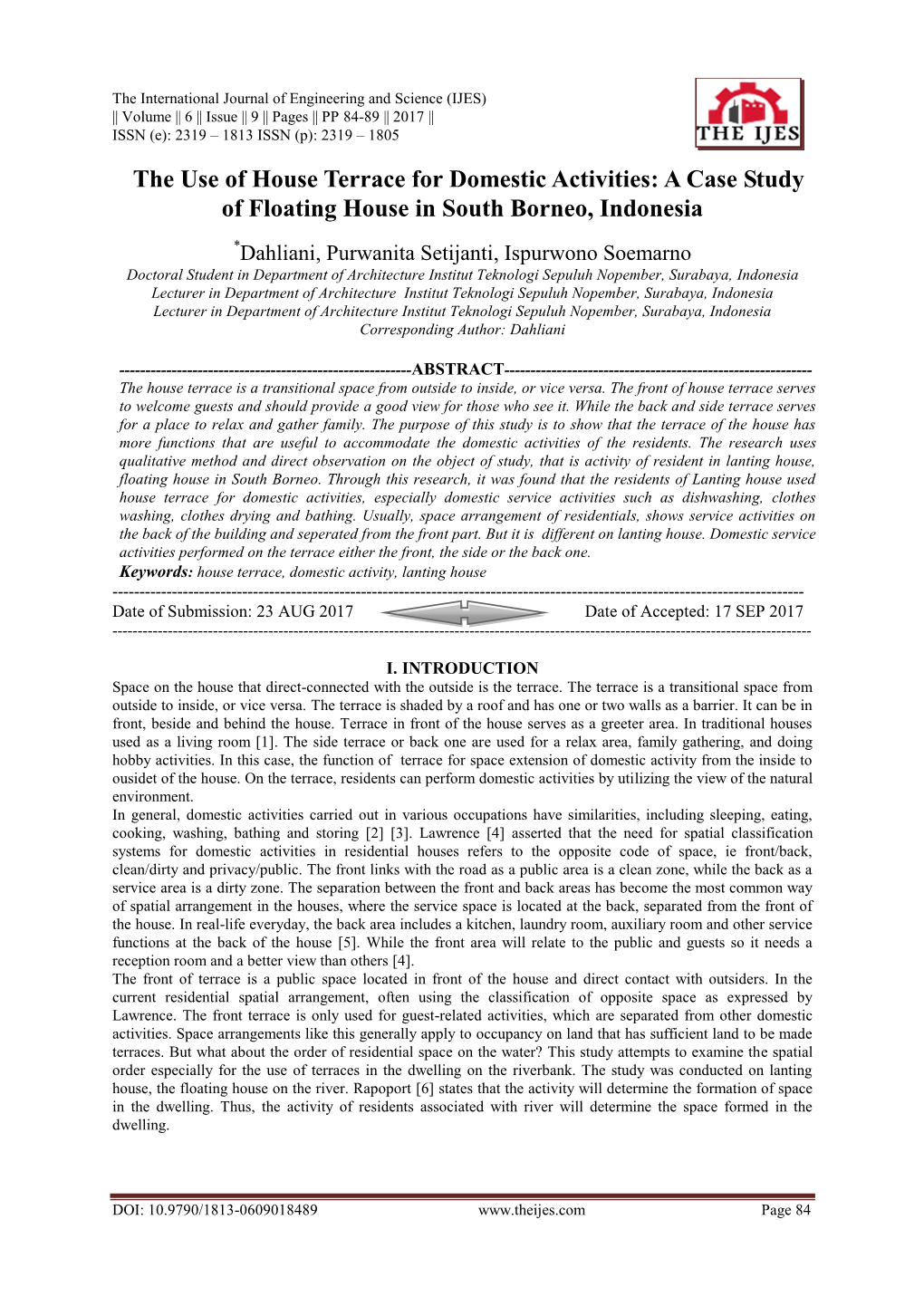 The Use of House Terrace for Domestic Activities: a Case Study of Floating House in South Borneo, Indonesia