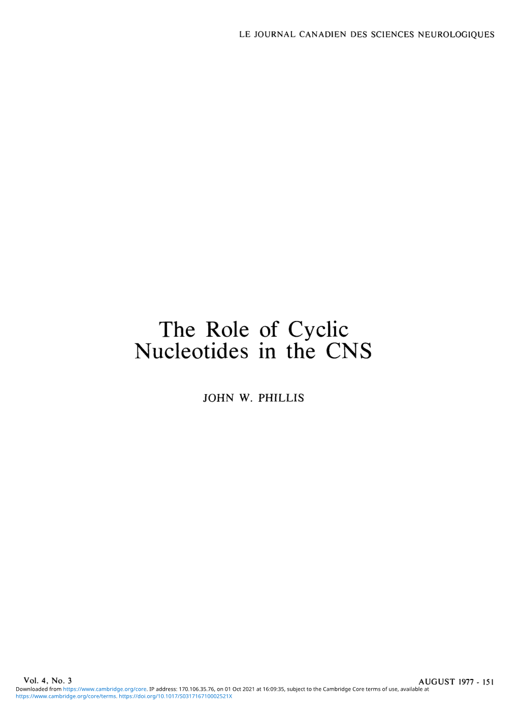 The Role of Cyclic Nucleotides in the CNS