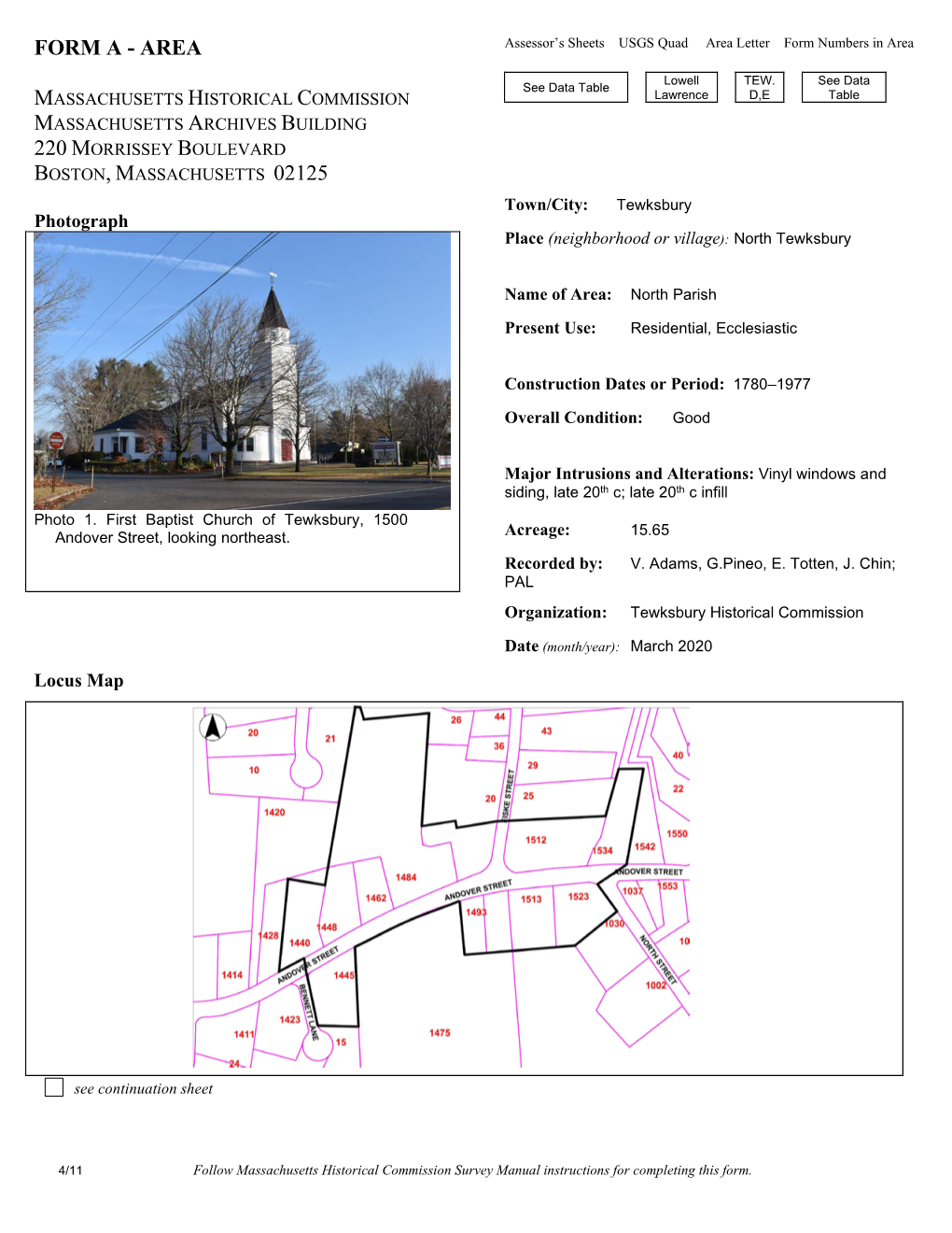 FORM a - AREA Assessor’S Sheets USGS Quad Area Letter Form Numbers in Area