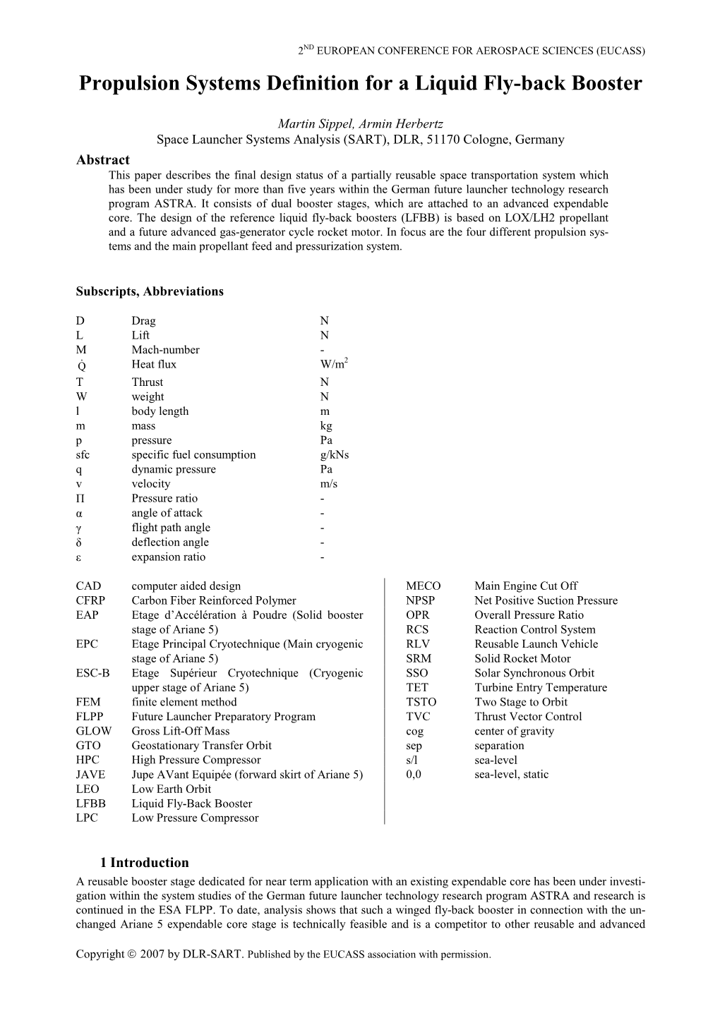 Propulsion Systems Definition for a Liquid Fly-Back Booster