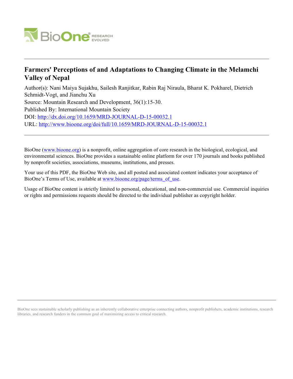 Farmers' Perceptions of and Adaptations to Changing Climate in the Melamchi Valley of Nepal