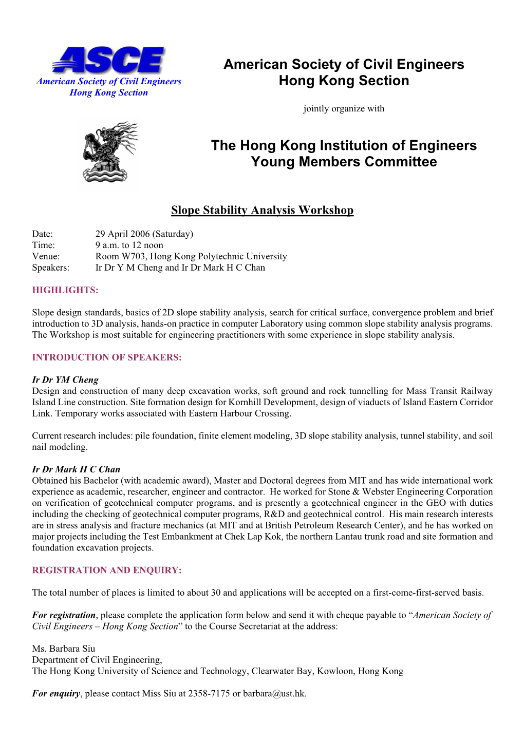 American Society of Civil Engineers Hong Kong Section Hong Kong Section Jointly Organize With