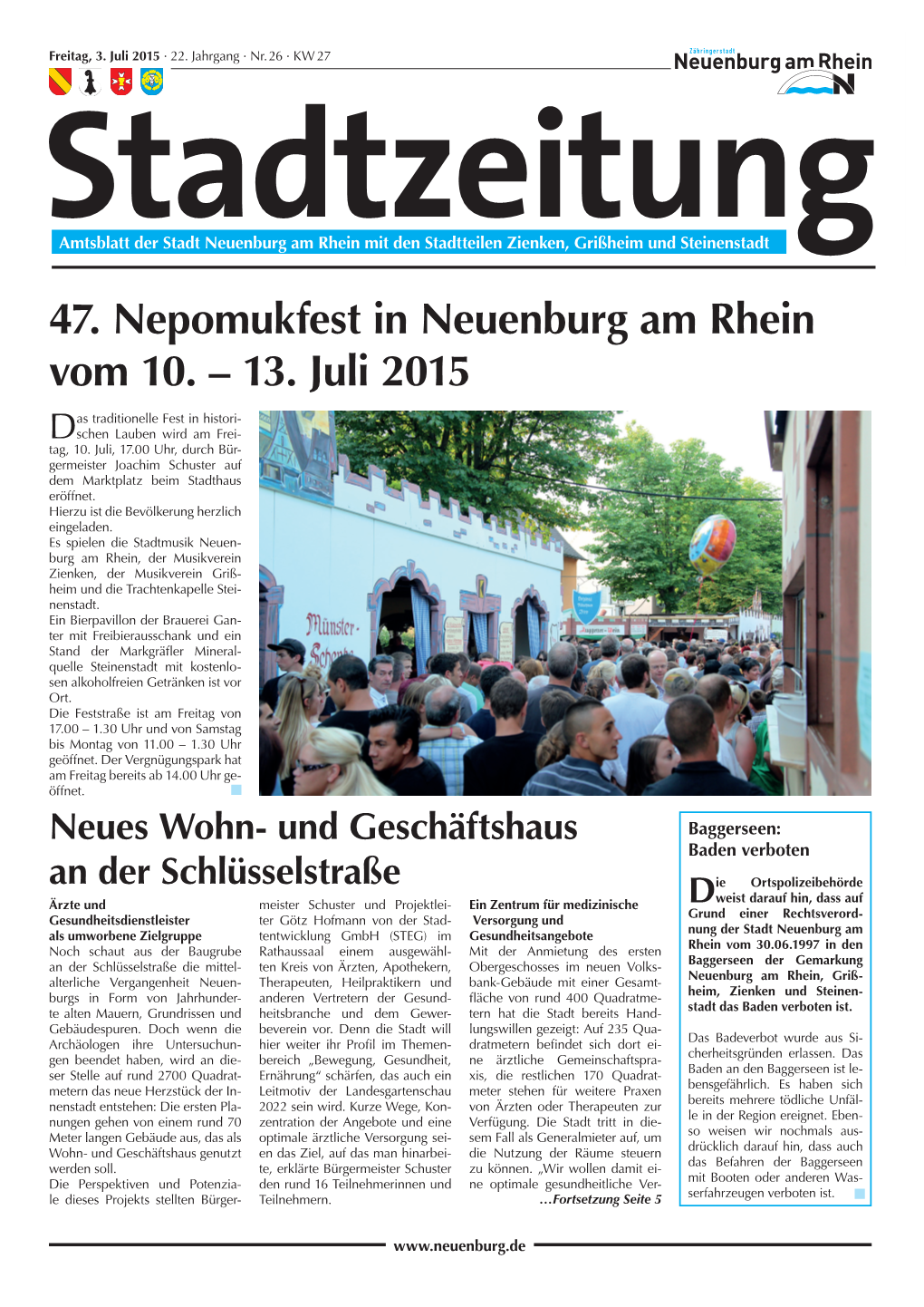 47. Nepomukfest in Neuenburg Am Rhein Vom 10. – 13. Juli 2015