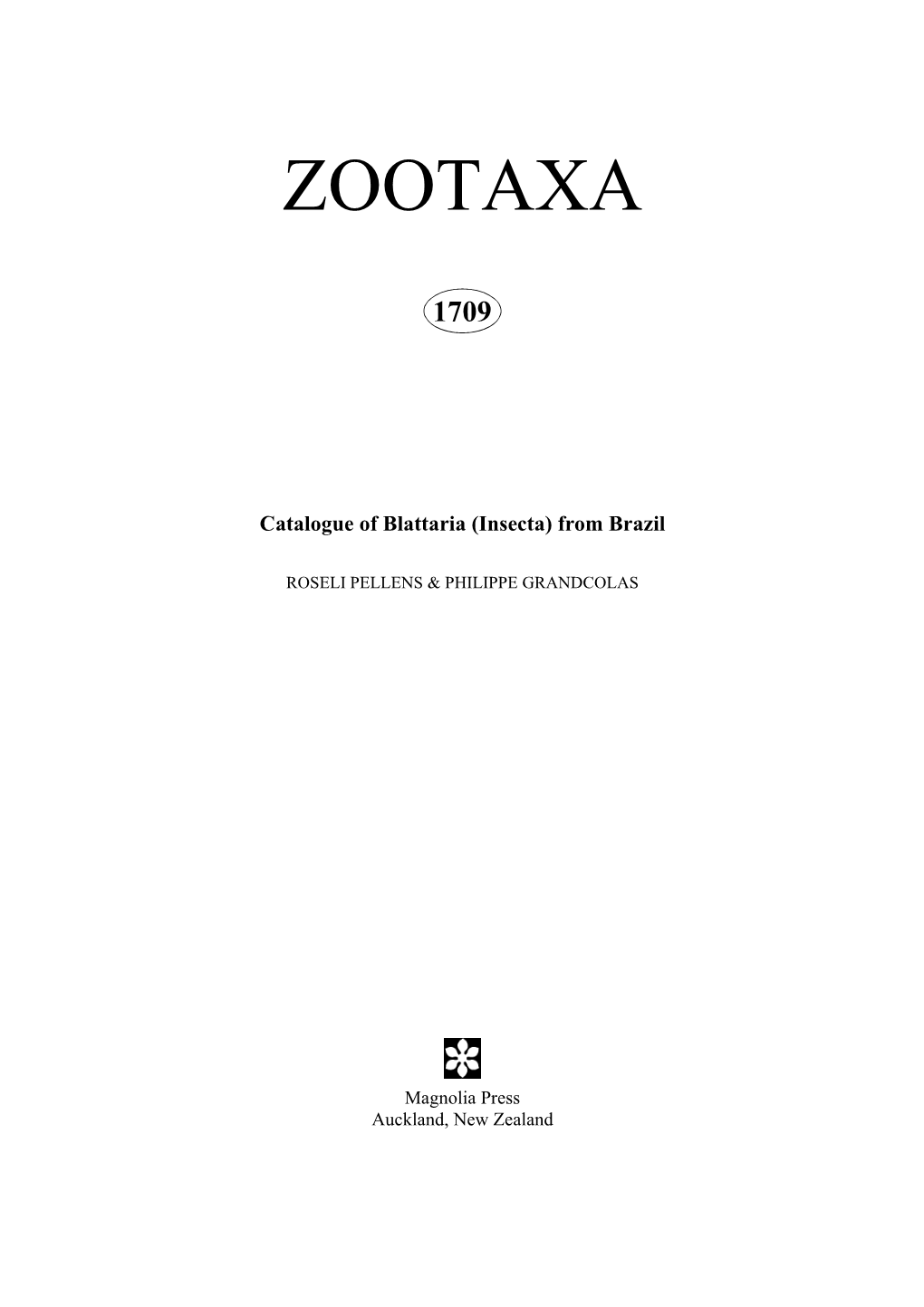Zootaxa, Catalogue of Blattaria (Insecta) from Brazil