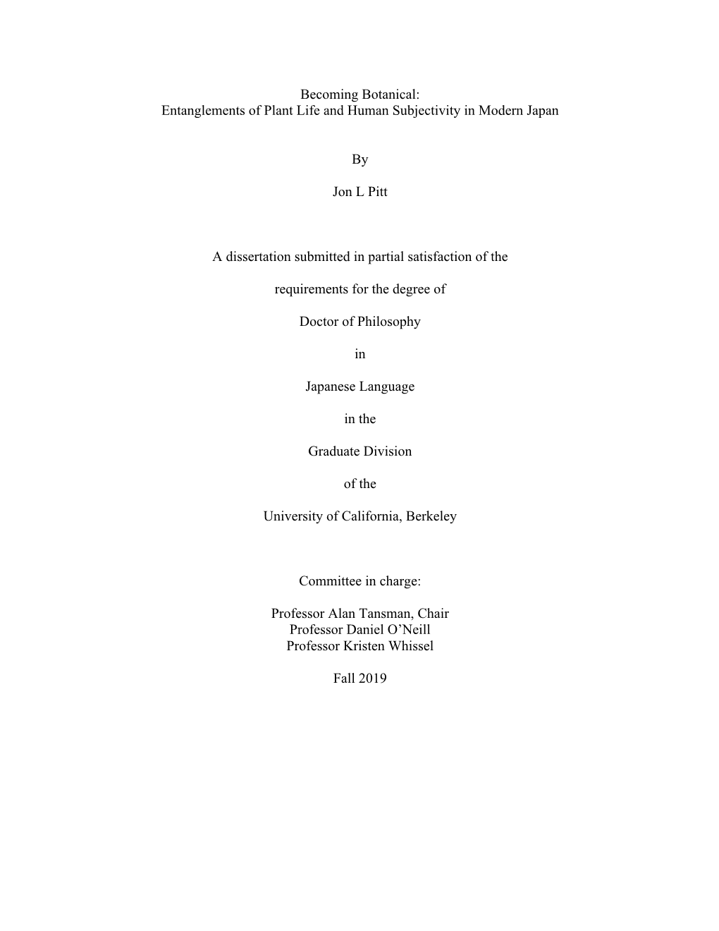 Becoming Botanical: Entanglements of Plant Life and Human Subjectivity in Modern Japan