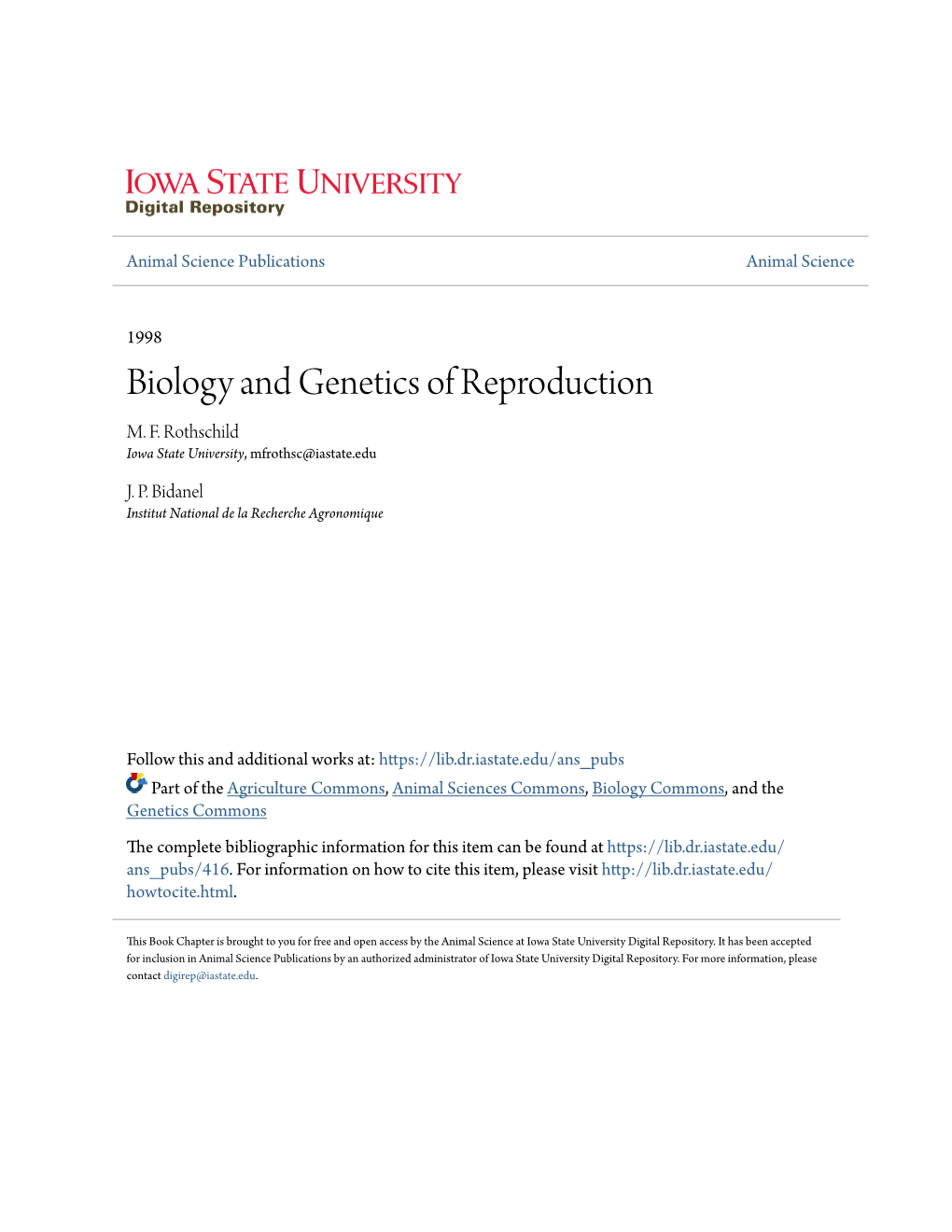 Biology and Genetics of Reproduction M