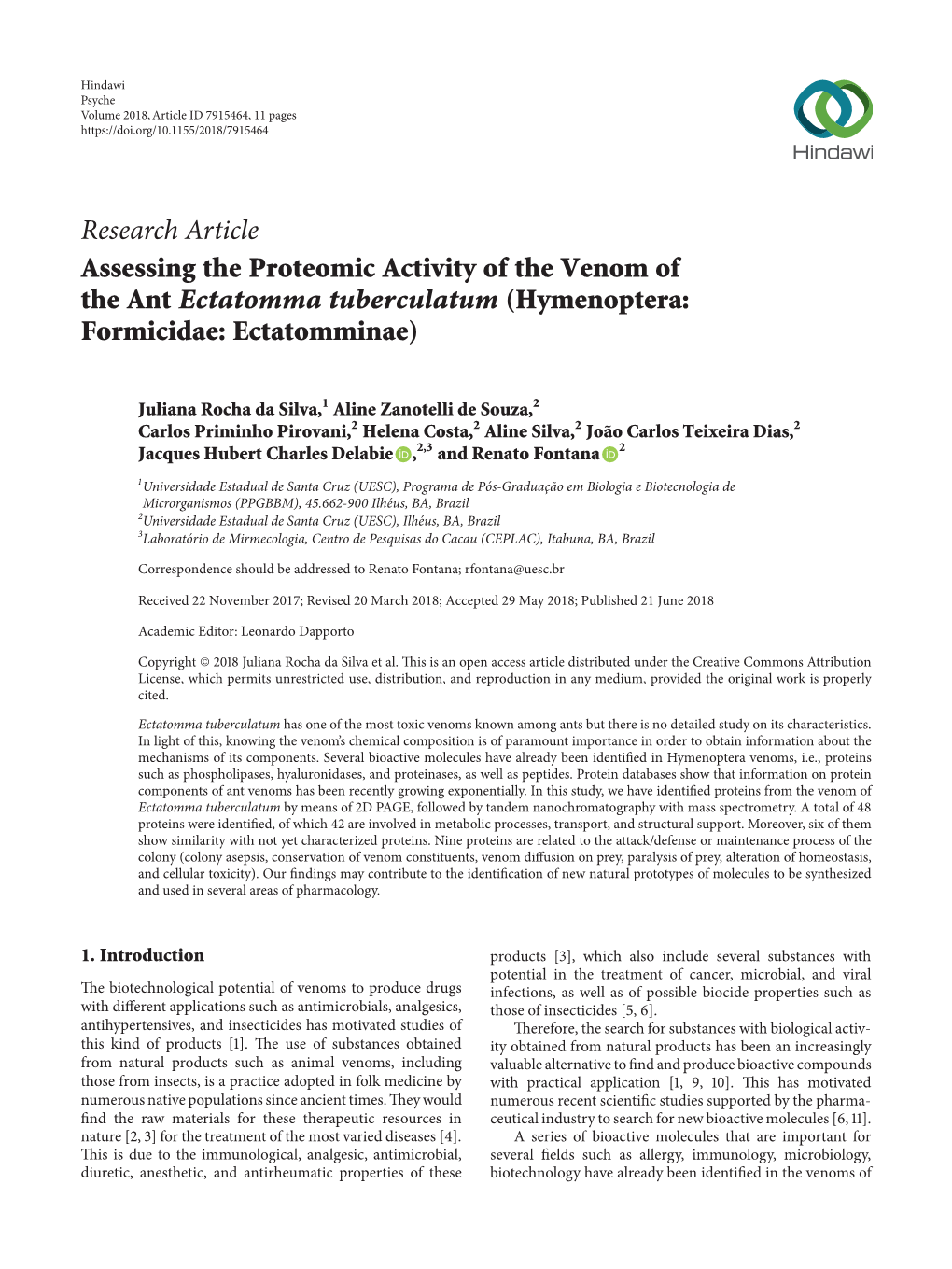 Assessing the Proteomic Activity of the Venom of the Ant Ectatomma Tuberculatum (Hymenoptera: Formicidae: Ectatomminae)