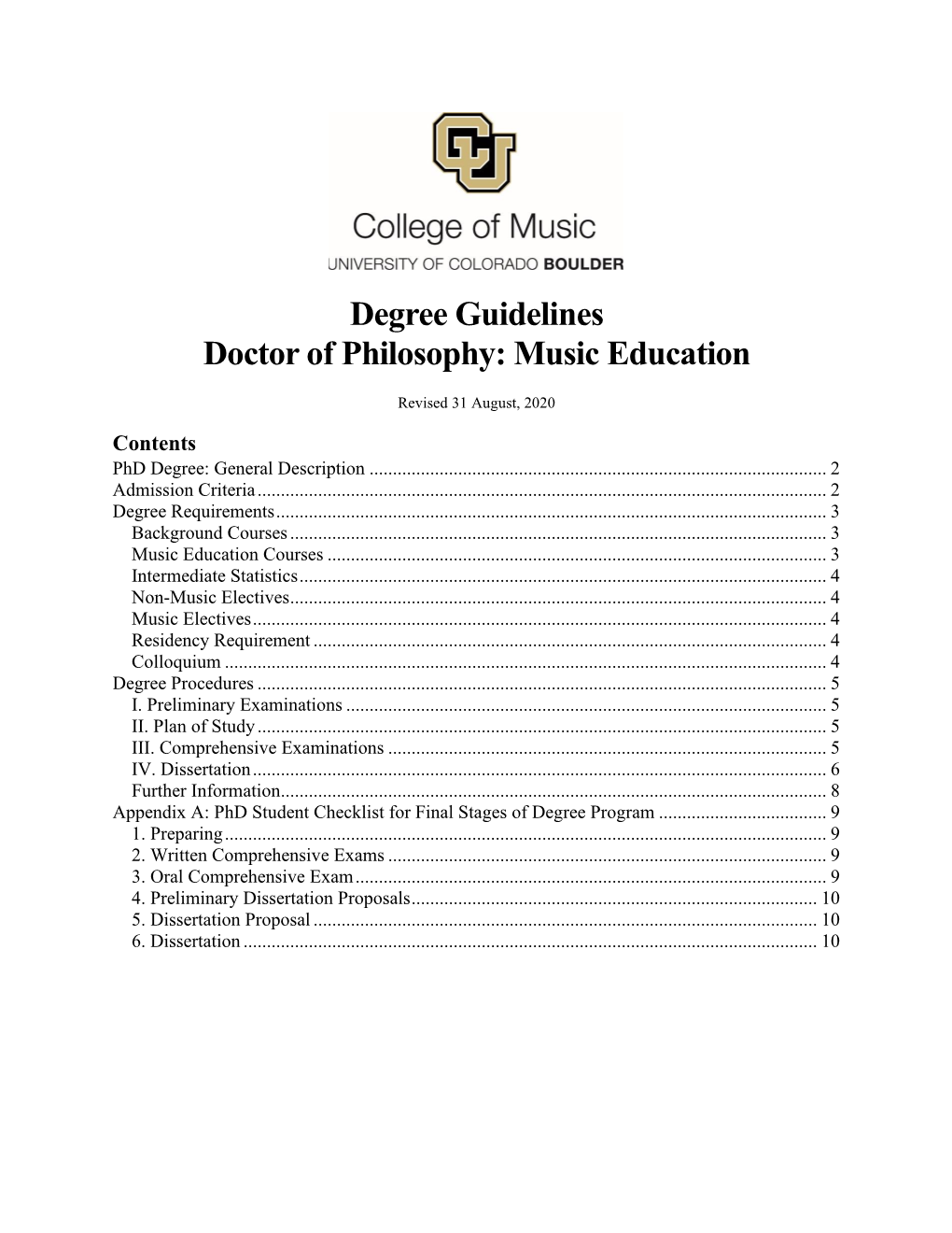 Degree Guidelines Doctor of Philosophy: Music Education