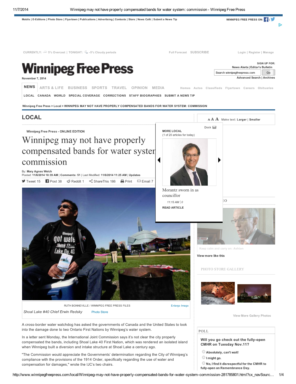 Winnipeg May Not Have Properly Compensated Bands for Water System: Commission - Winnipeg Free Press