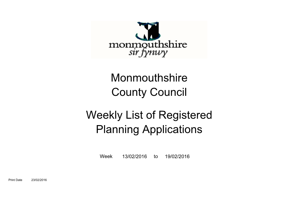 Monmouthshire County Council Weekly List of Registered Planning