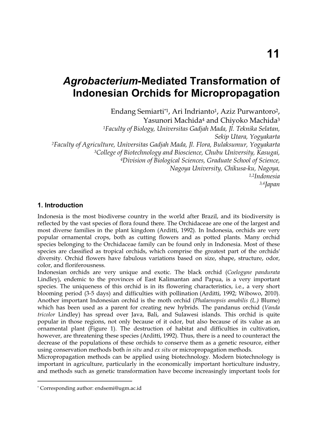 Agrobacterium-Mediated Transformation of Indonesian Orchids for Micropropagation