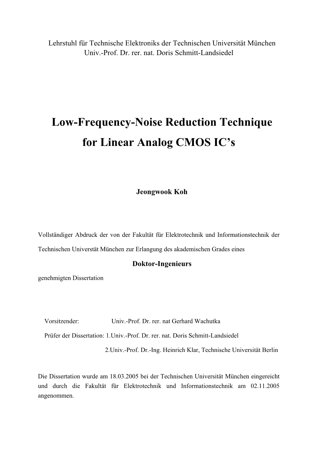 Low-Frequency-Noise Reduction Technique for Linear Analog CMOS IC’S