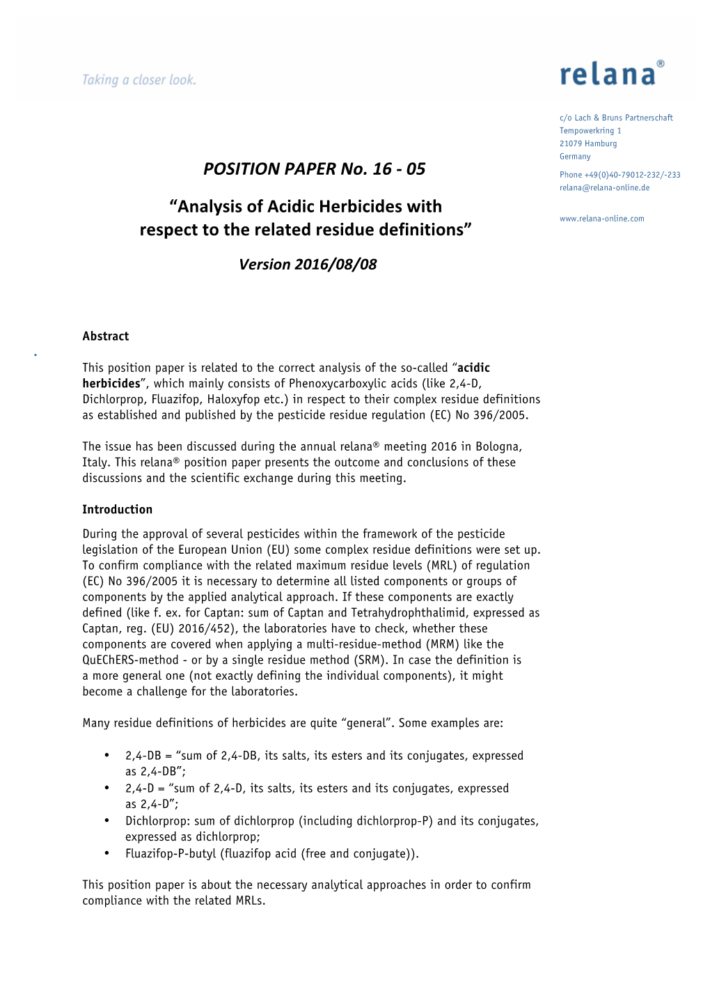 05 “Analysis of Acidic Herbicides with Respect to the Related Residue