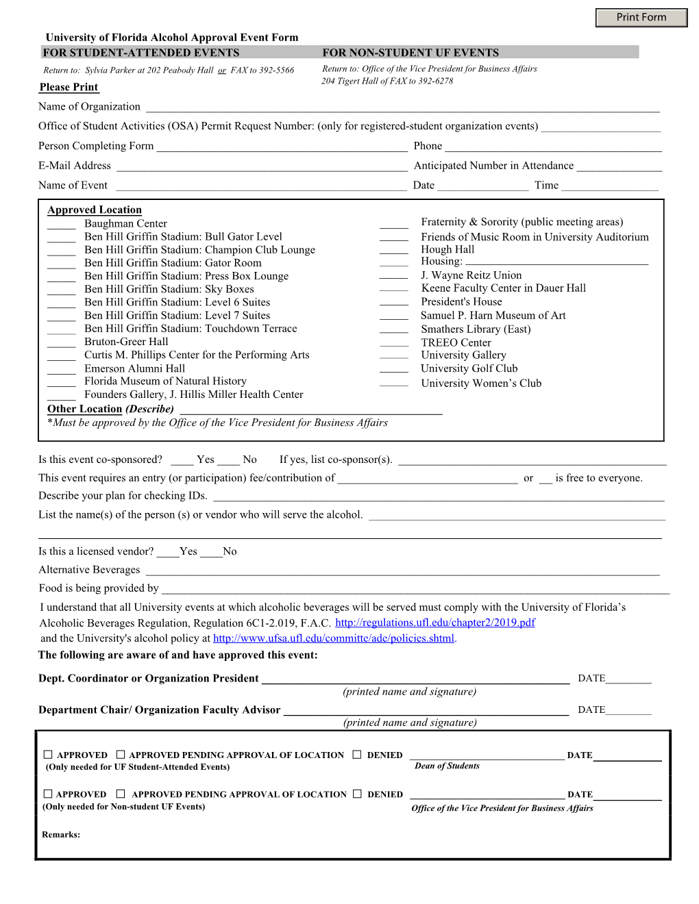 UF Alcohol Approval Form