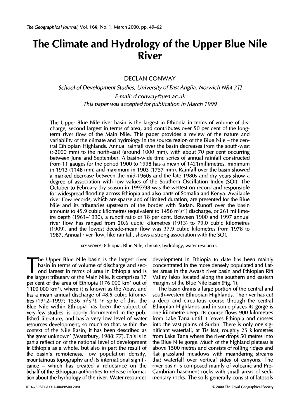 The Climate and Hydrology of the Upper Blue Nile River