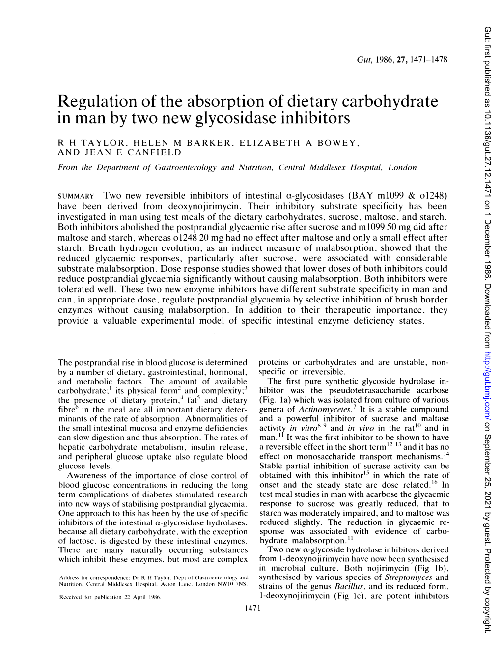 Regulation of the Absorption of Dietary Carbohydrate in Man by Two New Glycosidase Inhibitors