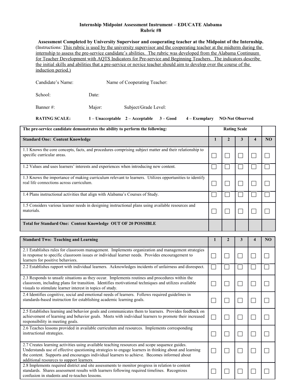 Internship Midpoint Assessment Instrument EDUCATE Alabama