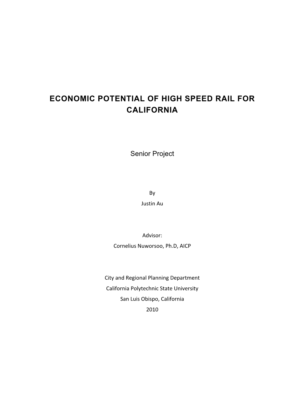 Economic Potential of High-Speed Rail in California