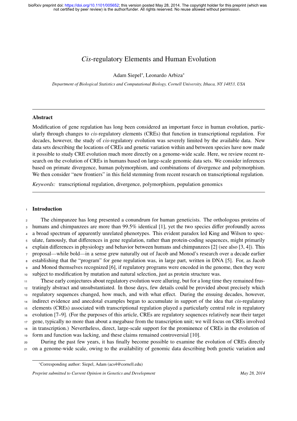 Cis-Regulatory Elements and Human Evolution