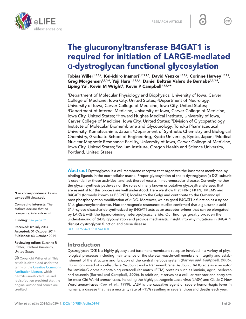 The Glucuronyltransferase B4GAT1 Is Required for Initiation of LARGE