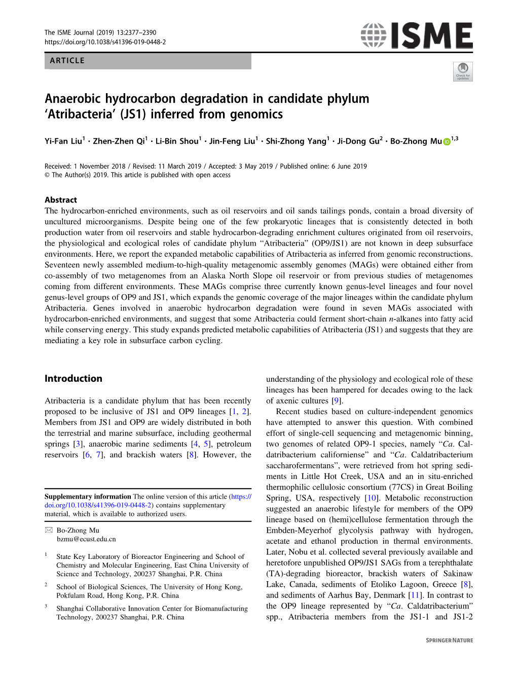 Anaerobic Hydrocarbon Degradation in Candidate Phylum 'Atribacteria' (JS1) Inferred from Genomics