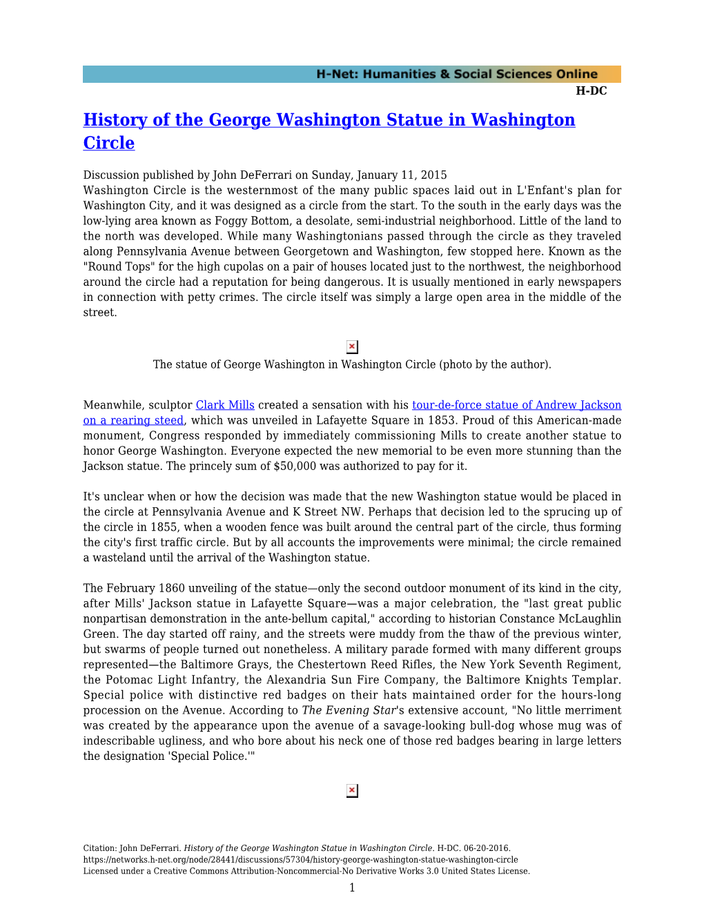History of the George Washington Statue in Washington Circle