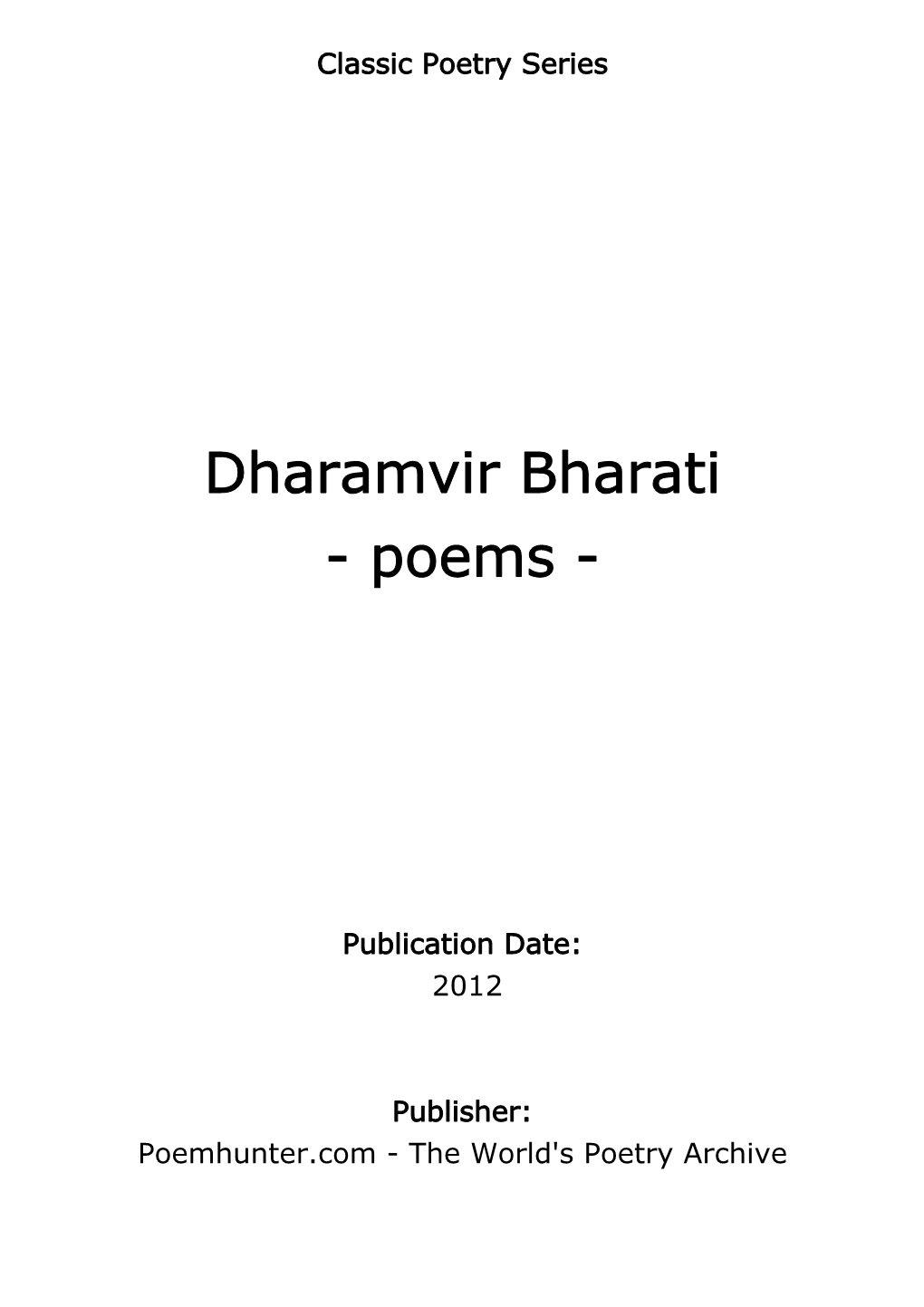 Dharamvir Bharati - Poems