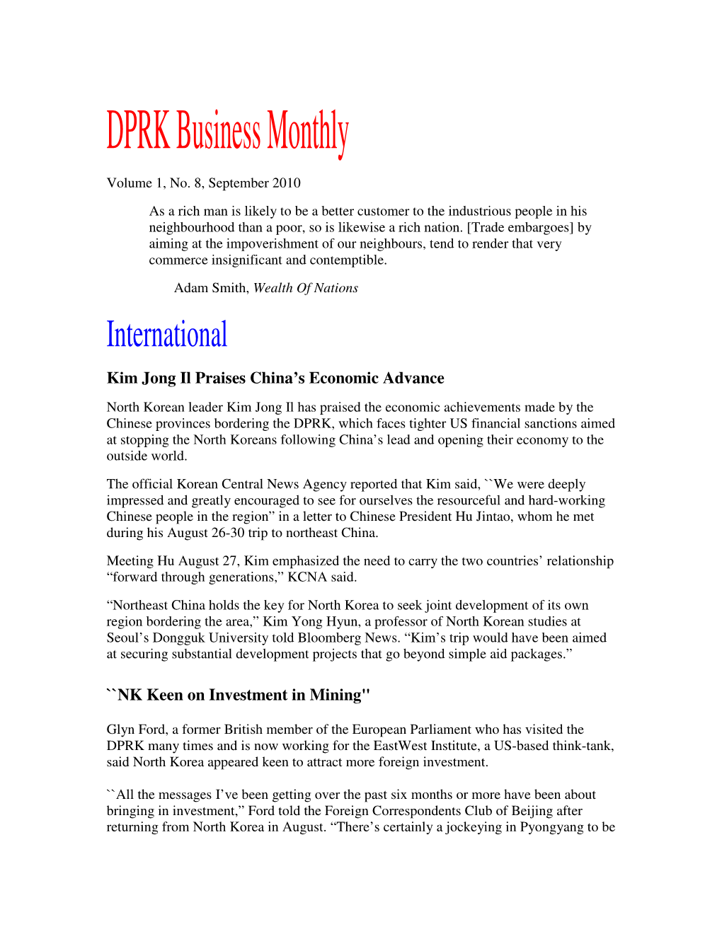 DPRK Business Monthly Volume 1, No