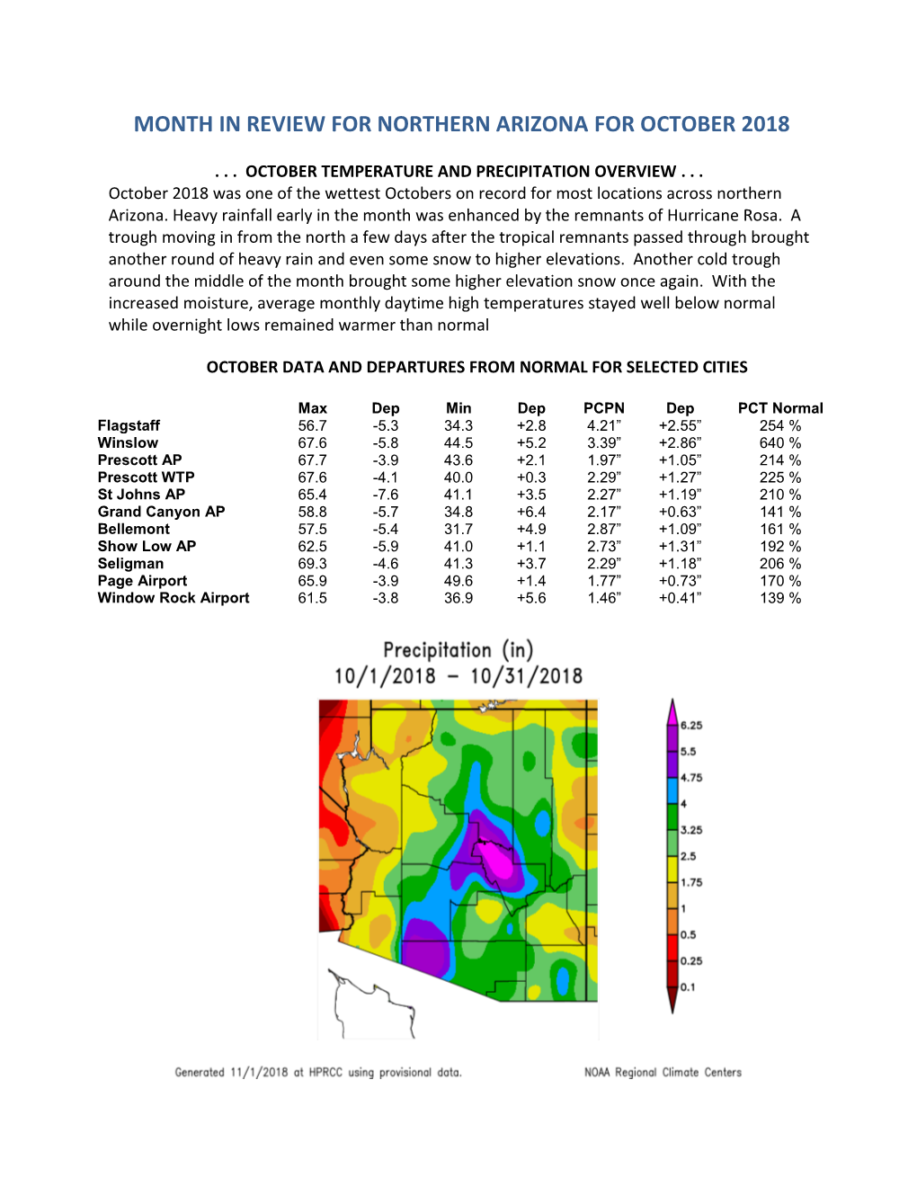 Month in Review for Northern Arizona for October 2018