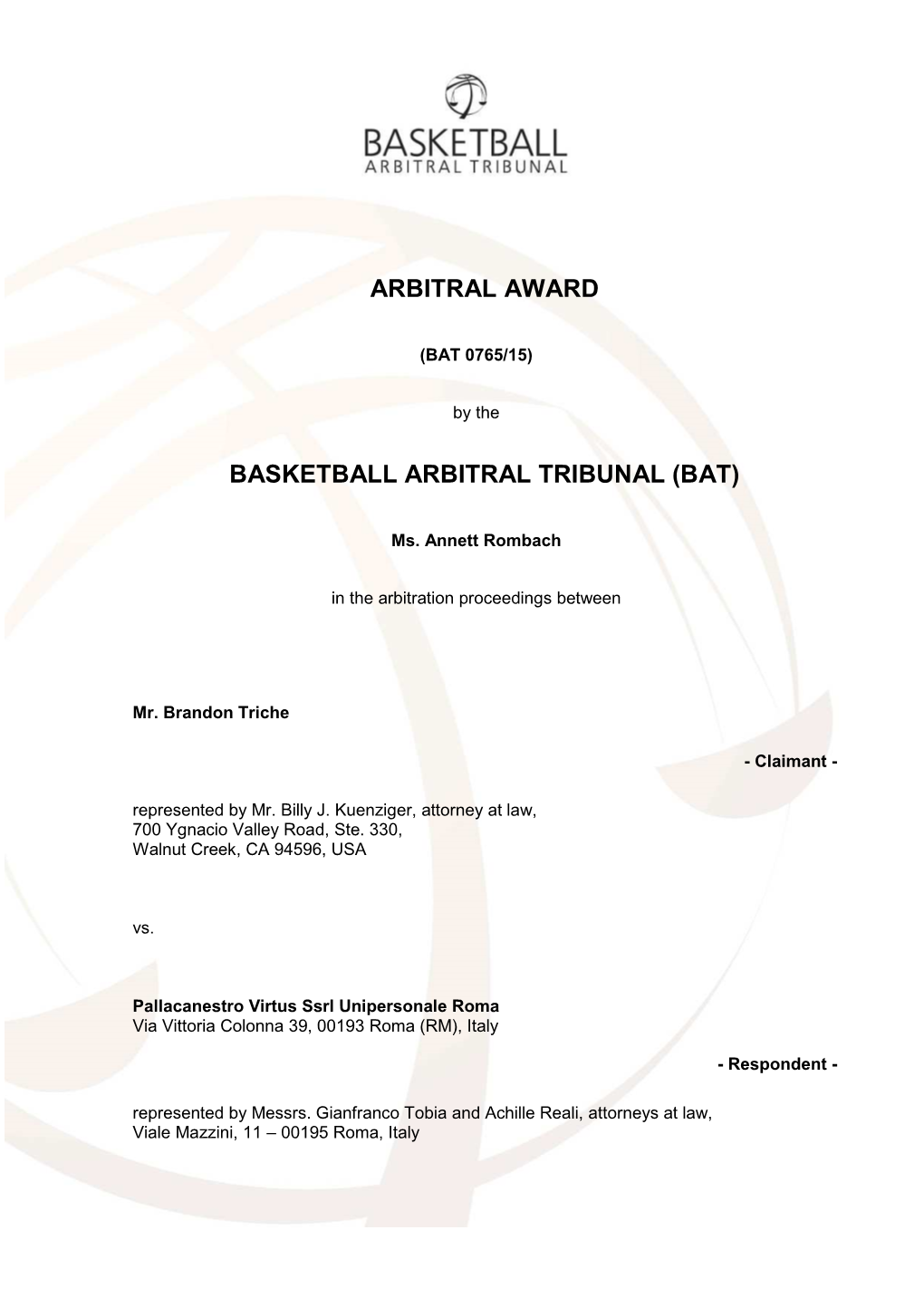 Basketball Arbitral Tribunal (Bat)