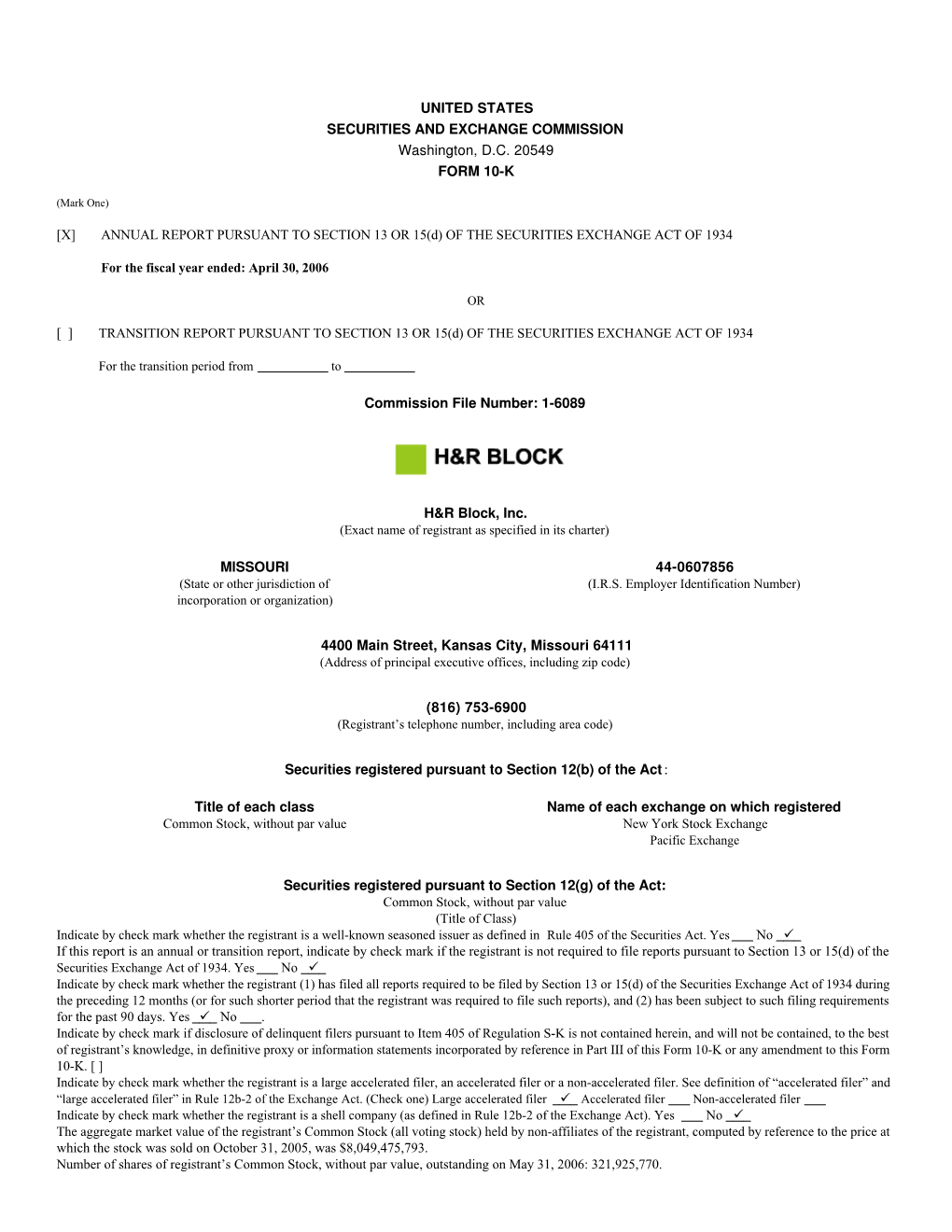 UNITED STATES SECURITIES and EXCHANGE COMMISSION Washington, D.C. 20549 FORM 10-K [X] ANNUAL REPORT PURSUANT to SECTION 13 O