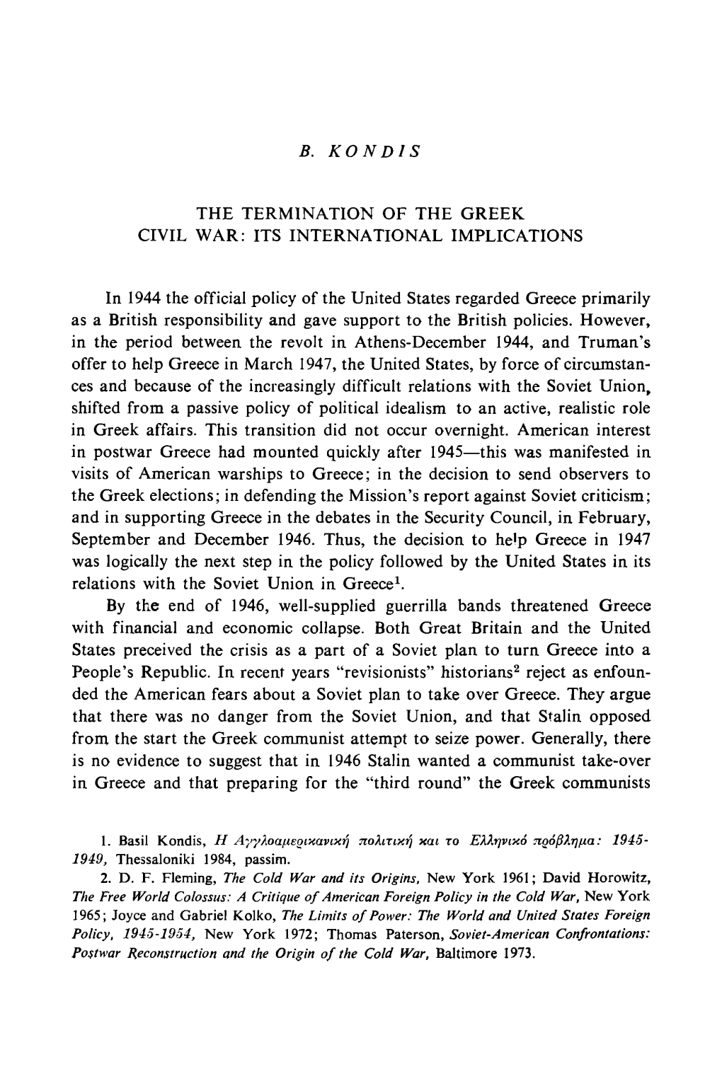 The Termination of the Greek Civil War: Its International Implications