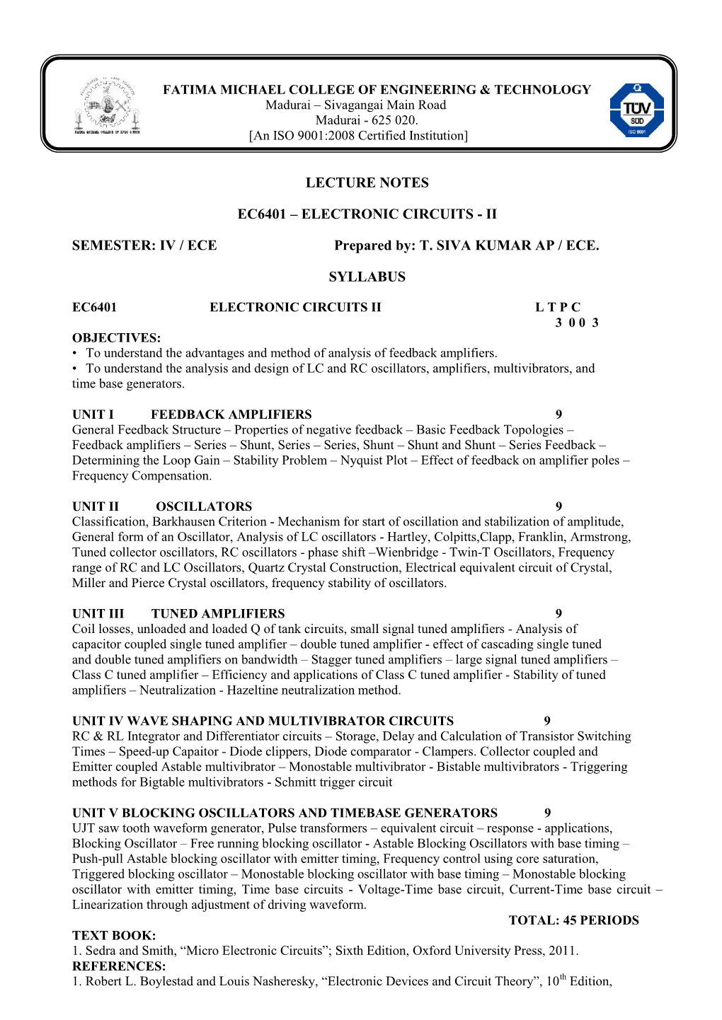 Lecture Notes Ec6401 – Electronic