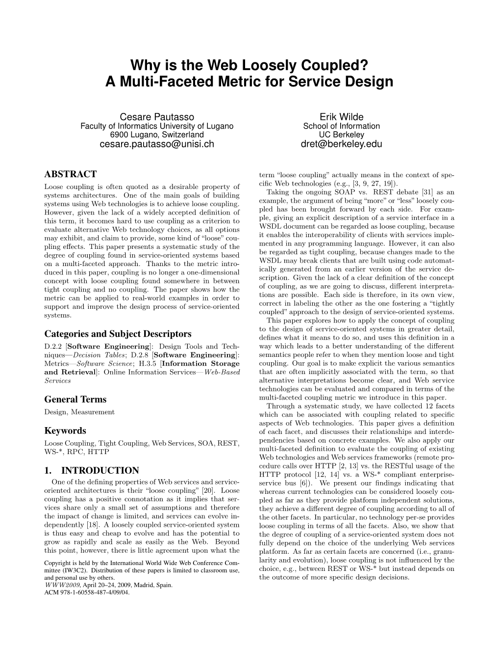 Why Is the Web Loosely Coupled? a Multi-Faceted Metric for Service Design