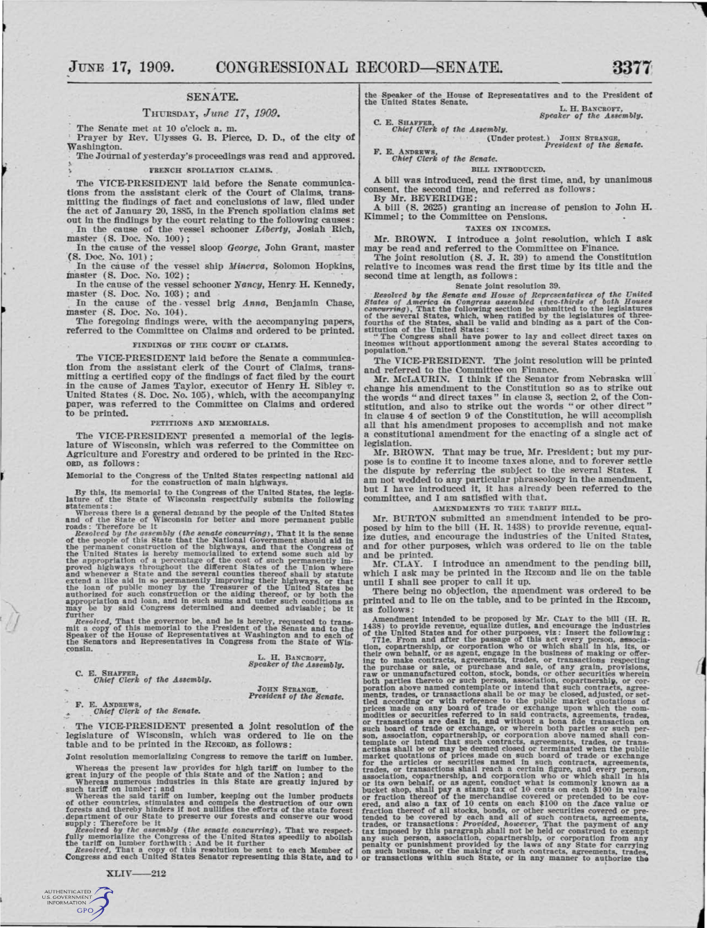 June 17, 1909. Congressional Record -Senate