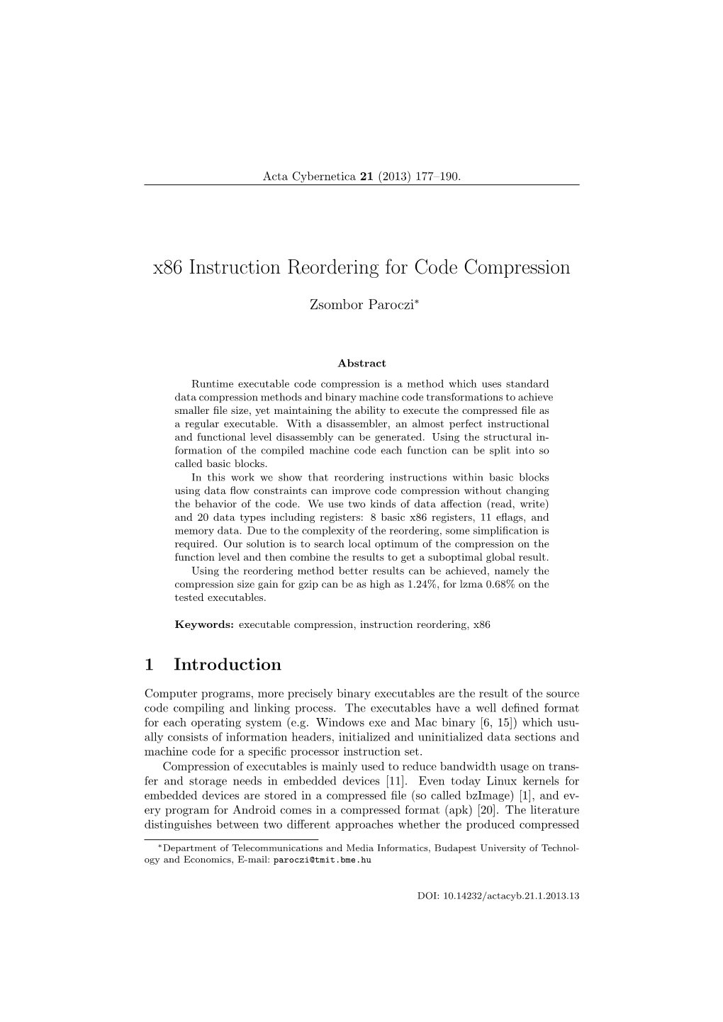 X86 Instruction Reordering for Code Compression