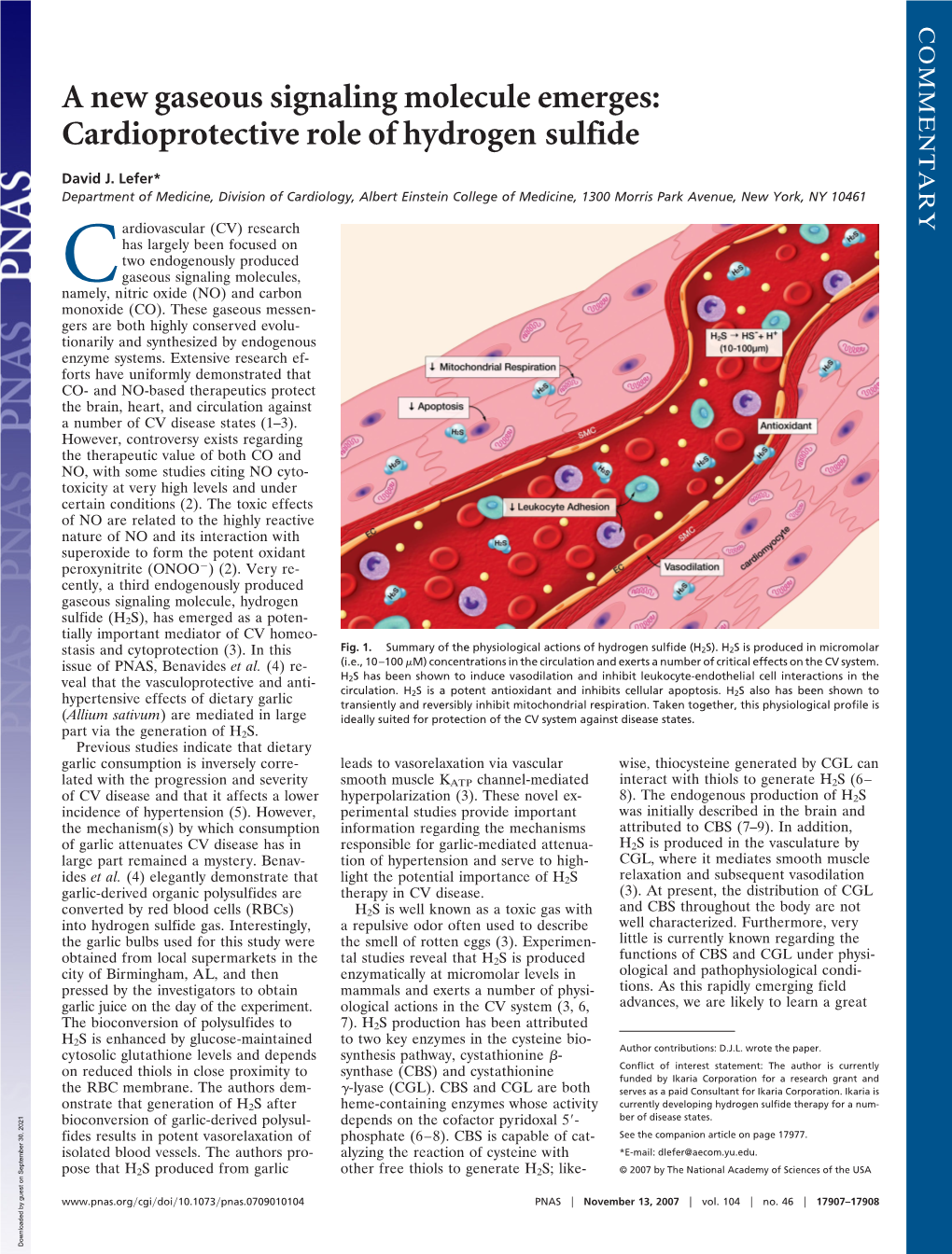 A New Gaseous Signaling Molecule Emerges: Cardioprotective Role of Hydrogen Sulfide