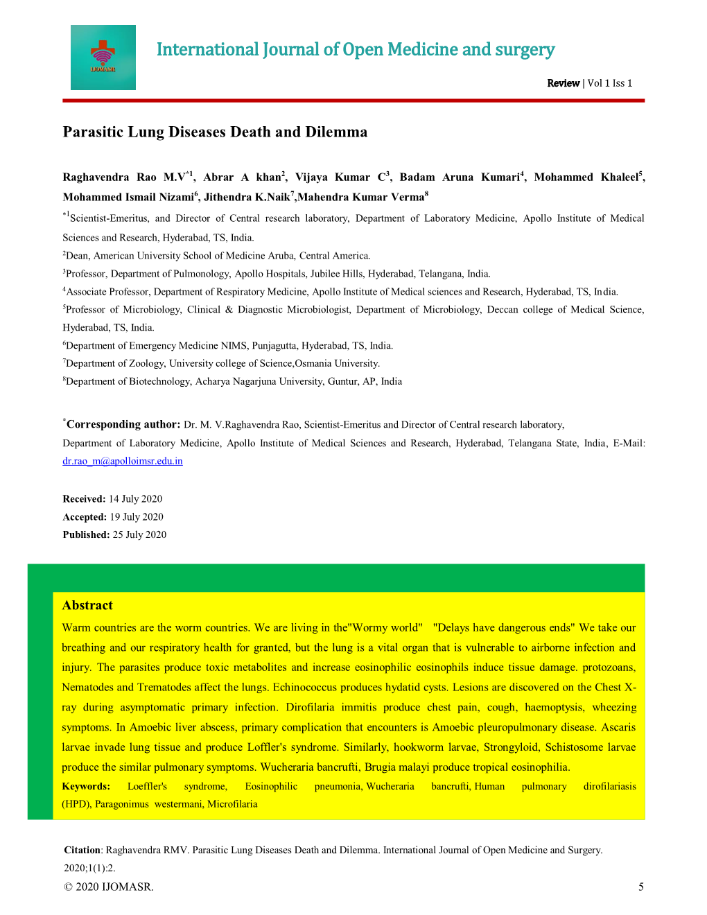 Parasitic Lung Diseases Death and Dilemma