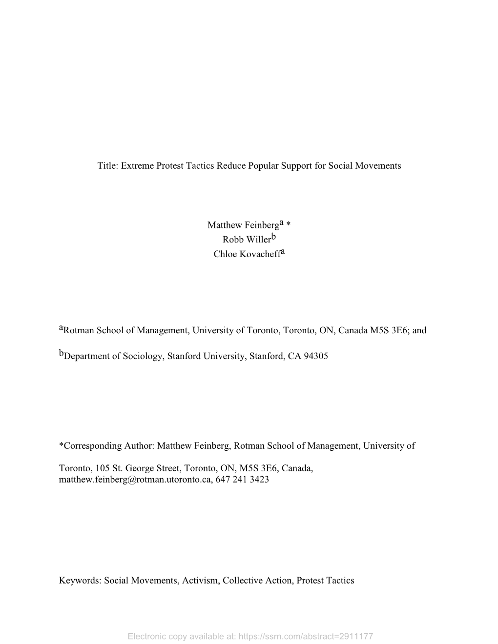 Title: Extreme Protest Tactics Reduce Popular Support for Social Movements