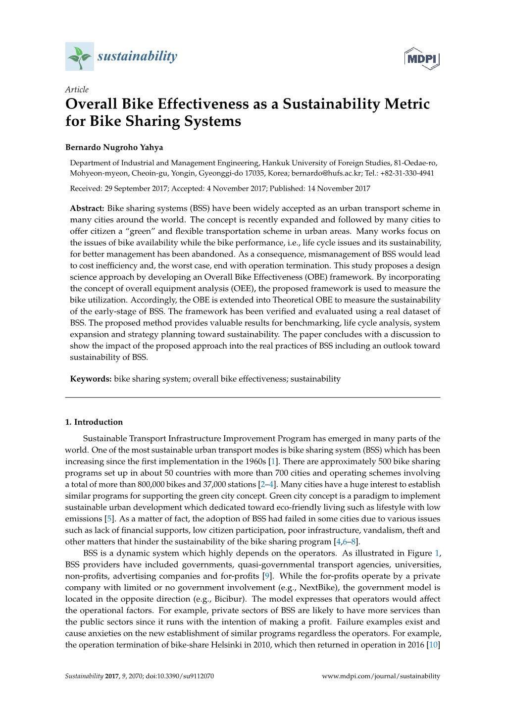 Overall Bike Effectiveness As a Sustainability Metric for Bike Sharing Systems