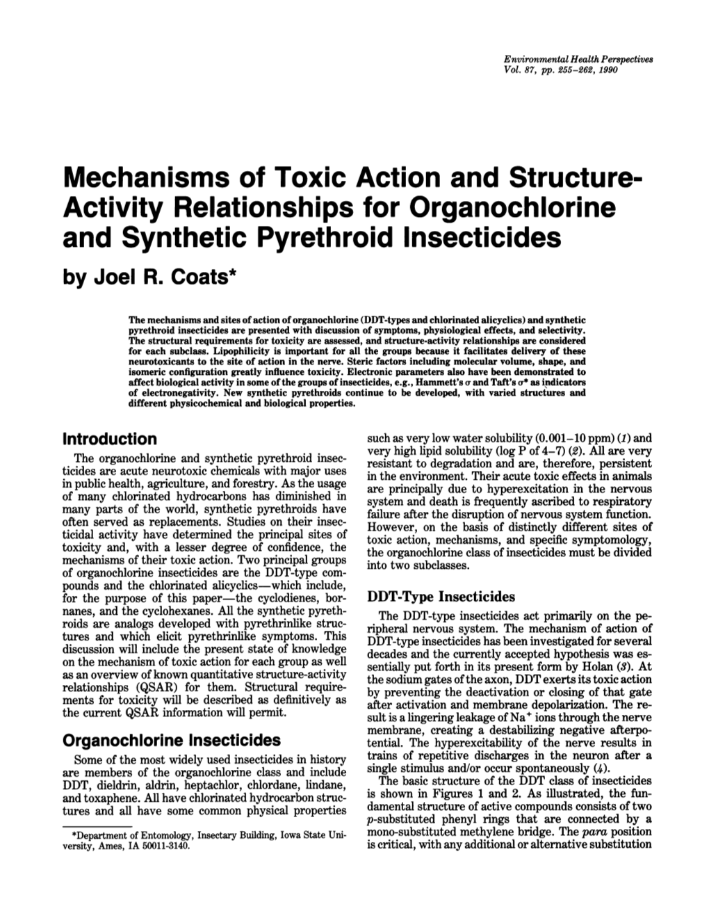 Mechanisms of Toxic Action and Structure-Activity Relationships For