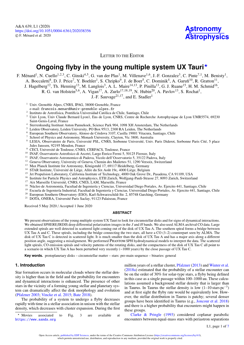 Ongoing Flyby in the Young Multiple System UX Tauri