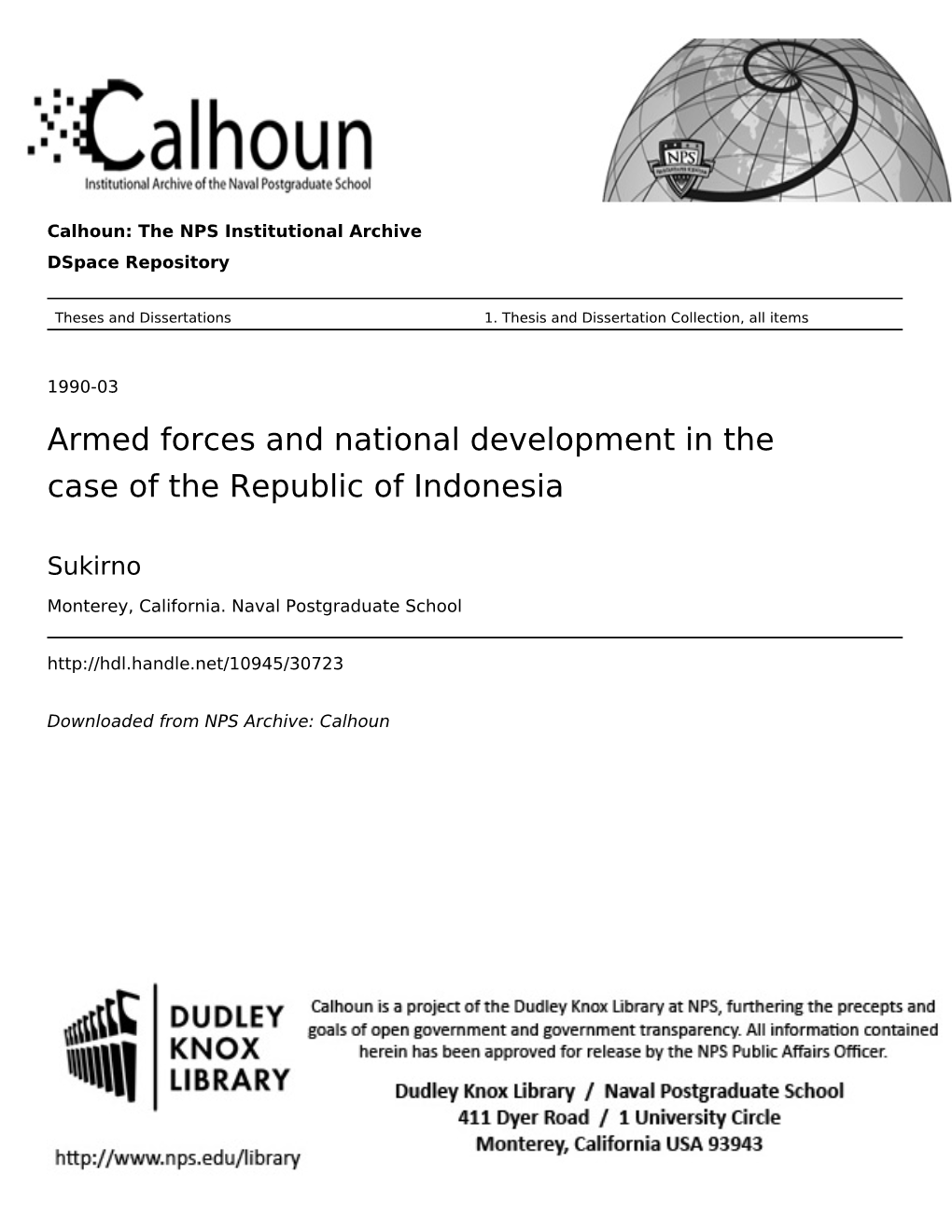 Armed Forces and National Development in the Case of the Republic of Indonesia