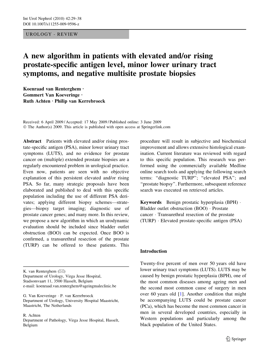 A New Algorithm in Patients with Elevated And/Or Rising Prostate-Specific Antigen Level, Minor Lower Urinary Tract Symptoms