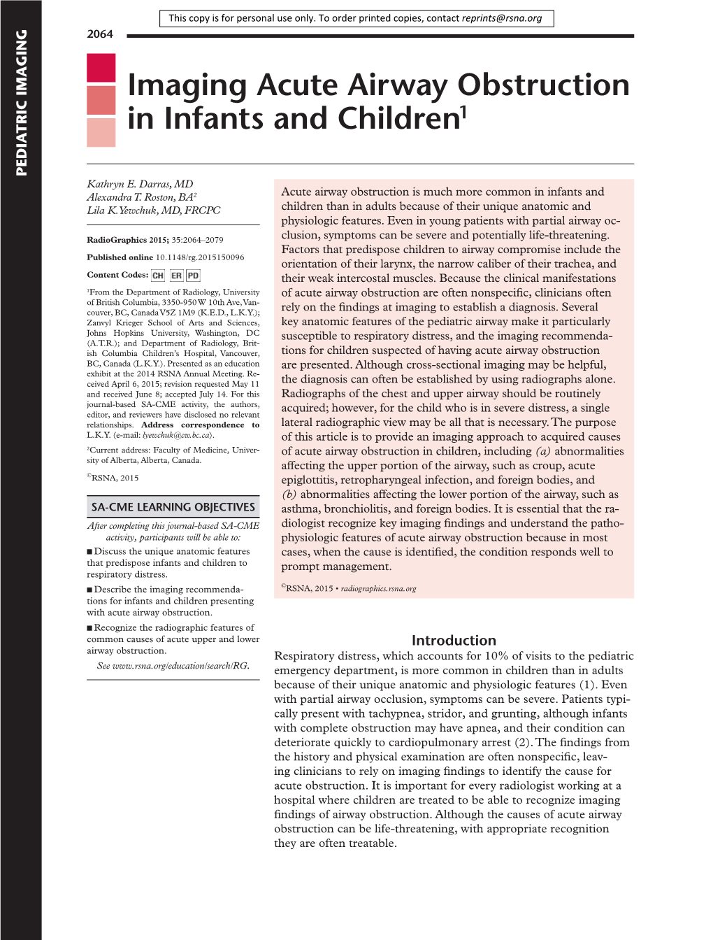 Imaging Acute Airway Obstruction in Infants and Children1
