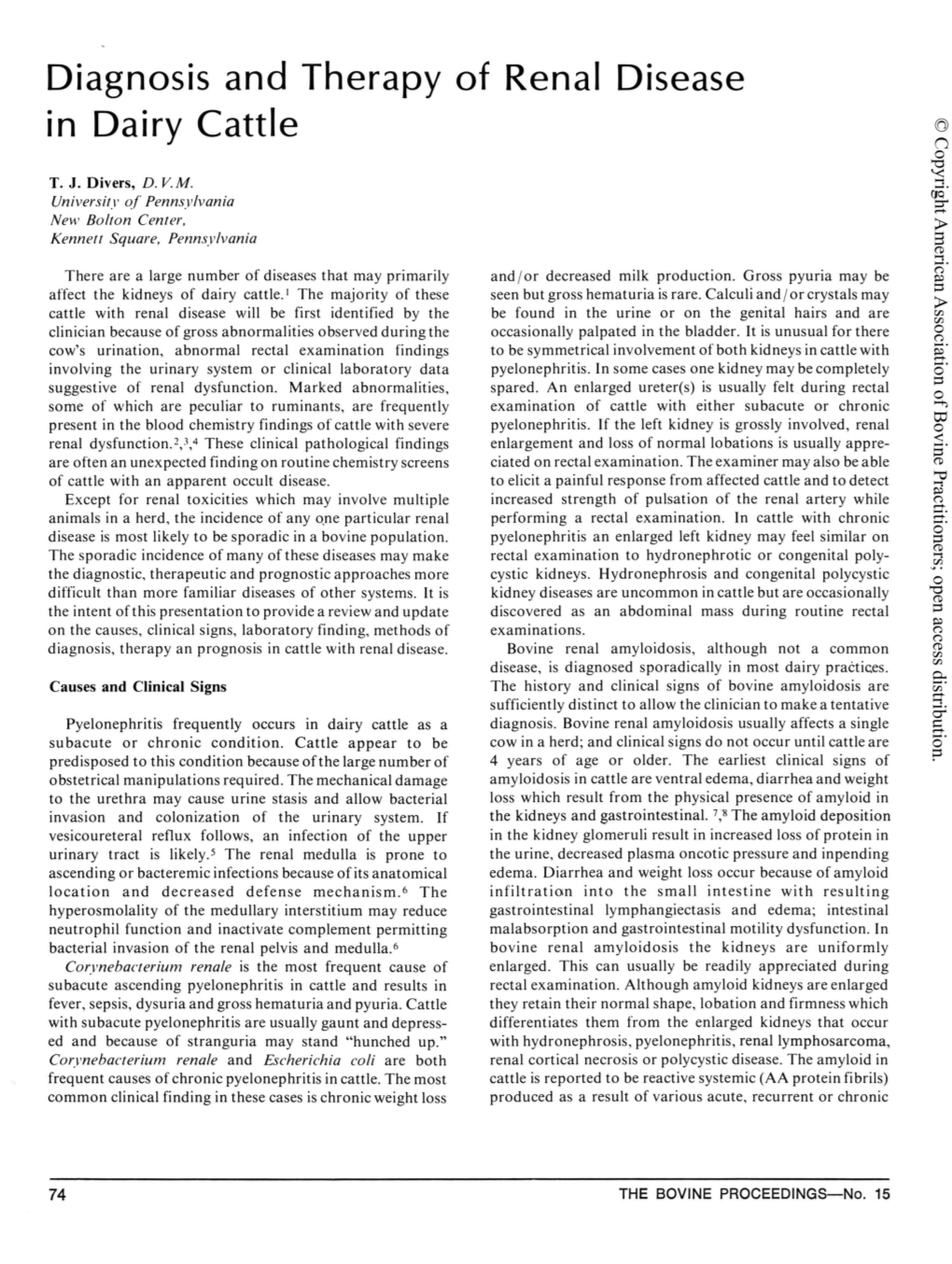 Diagnosis and Therapy of Renal Disease in Dairy Cattle