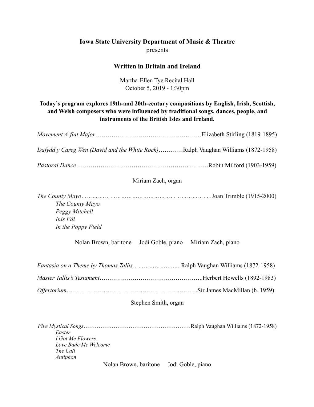 Iowa State University Department of Music & Theatre Presents Written In