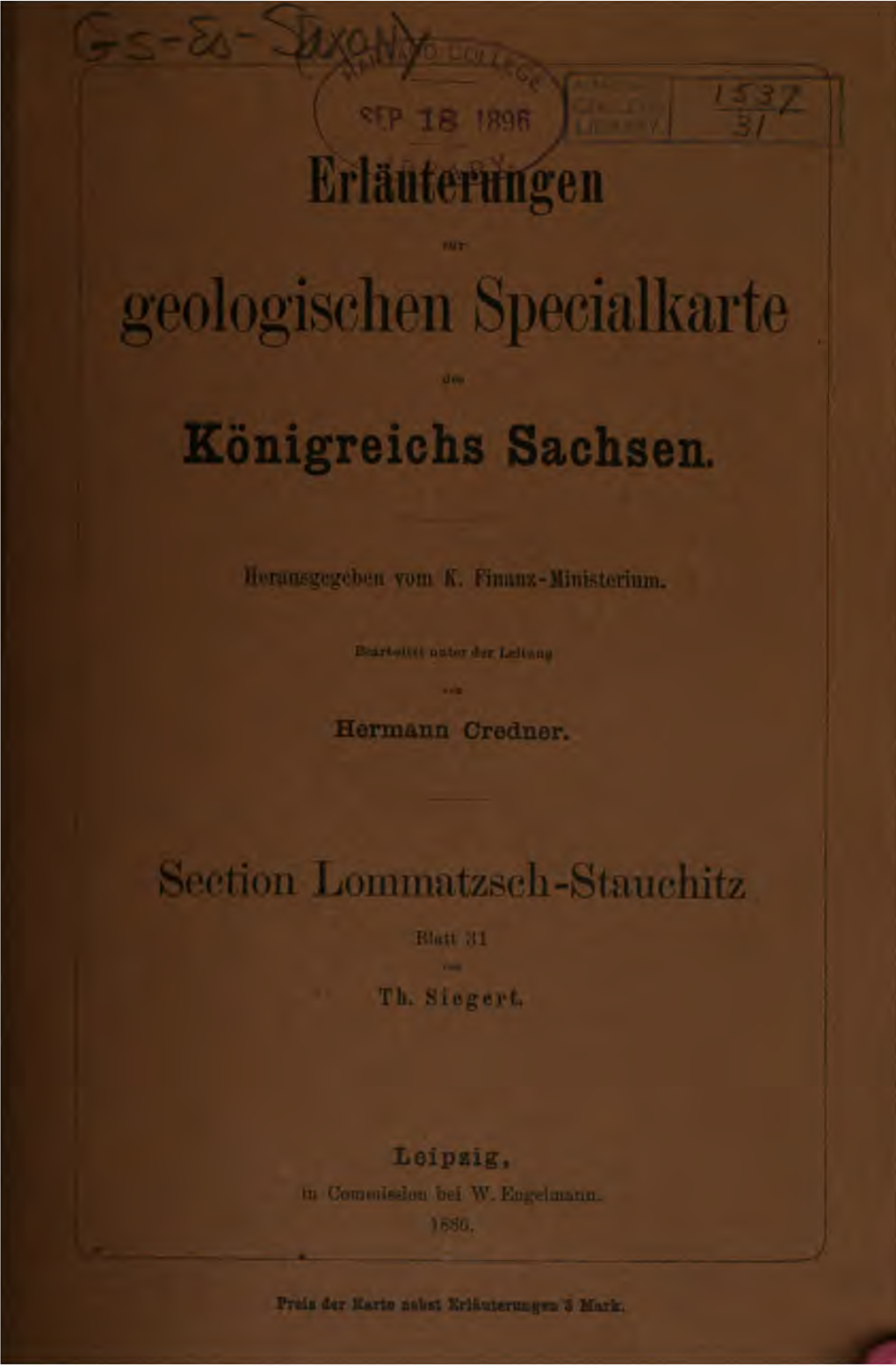 Erläuterungen Zur Geologischen Specialkarte Des Königreichs