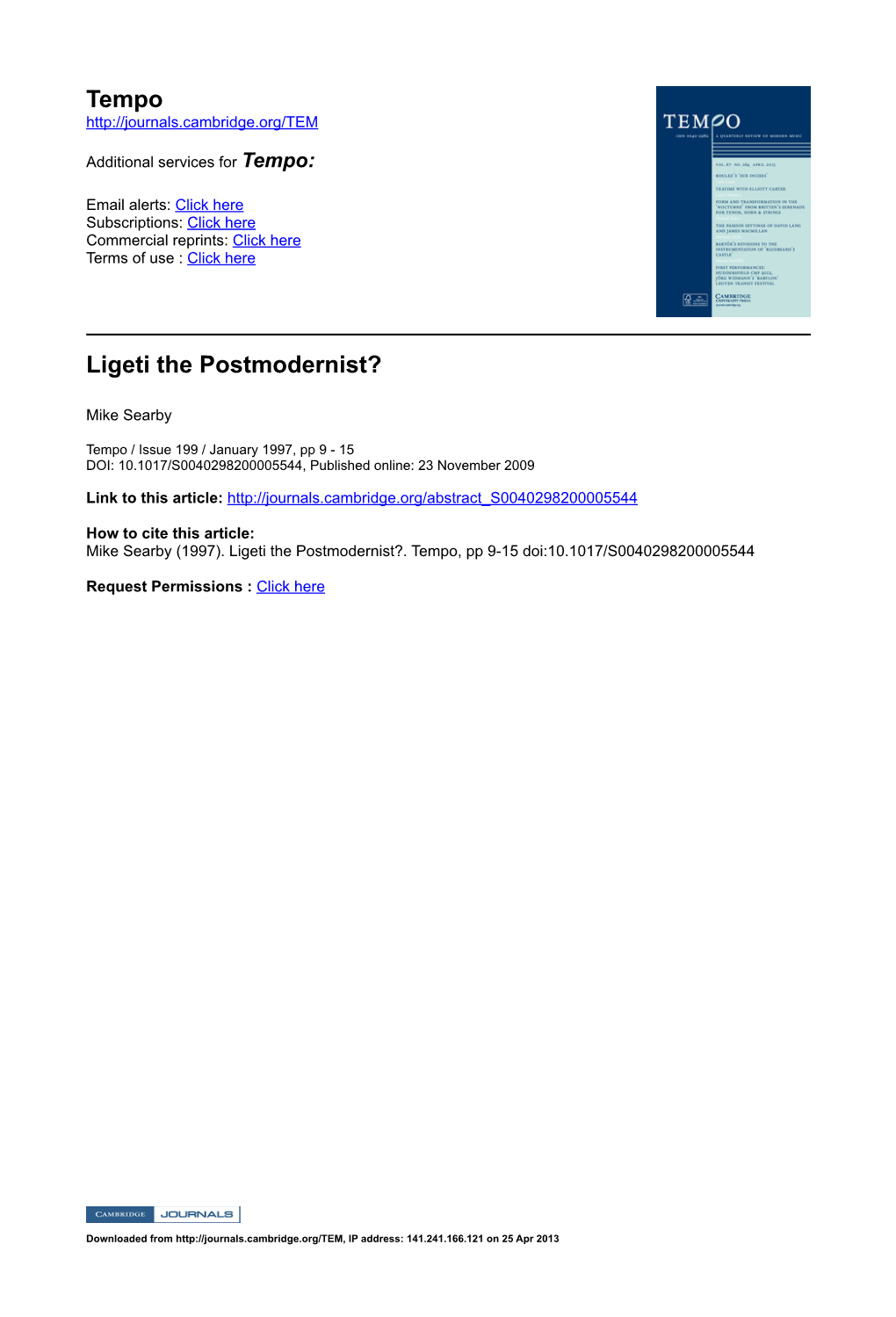 Tempo Ligeti the Postmodernist?